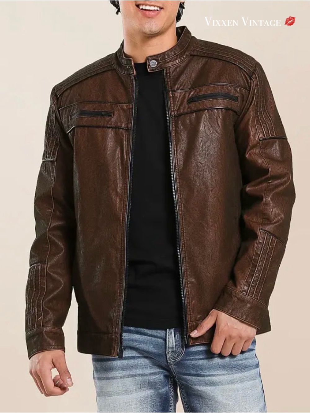 BUCKLE BLACK MOTO 'DISTRESSED PLEATHER JACKET' IN TOBACCO